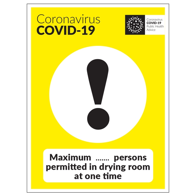 Maximum Persons Permitted In Drying Room At One Time Sign